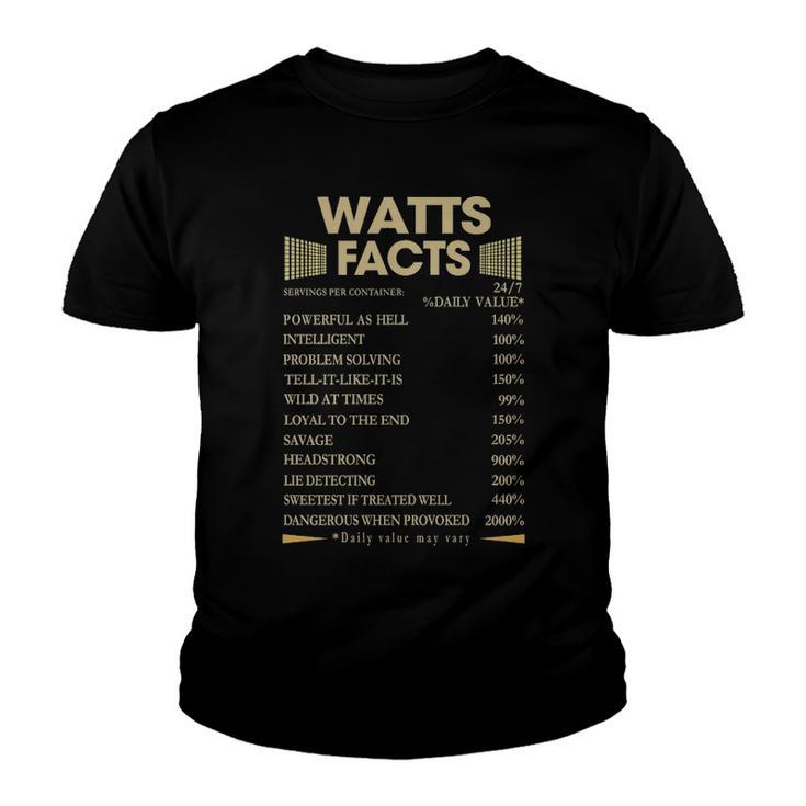 Watts Name Gift   Watts Facts Youth T-shirt