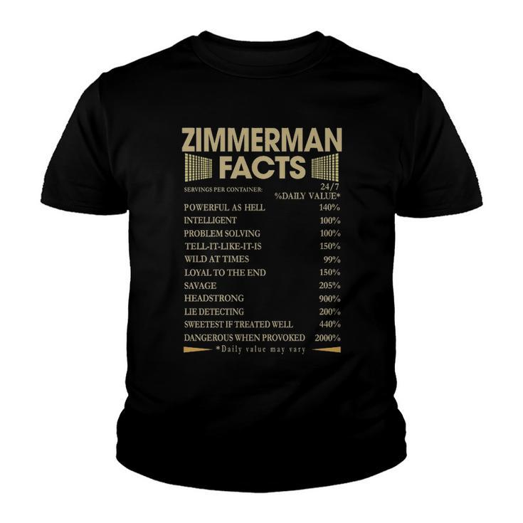Zimmerman Name Gift   Zimmerman Facts Youth T-shirt