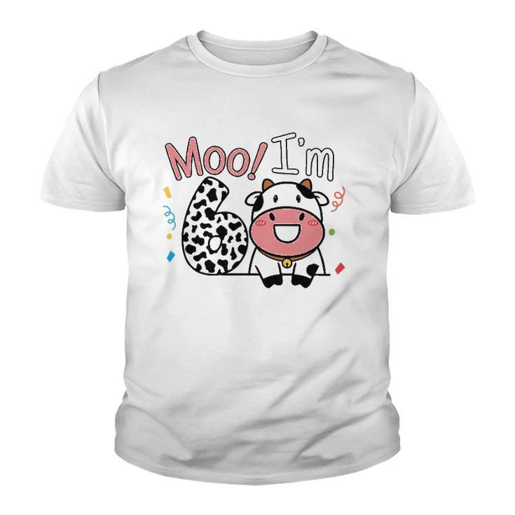 6Th Birthday Moo Cow Theme Farm Animal Six Years Old Party Youth T-shirt