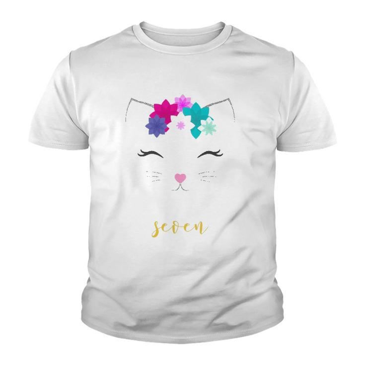 7Th Birthday  Kitty Cat For Girls Youth T-shirt