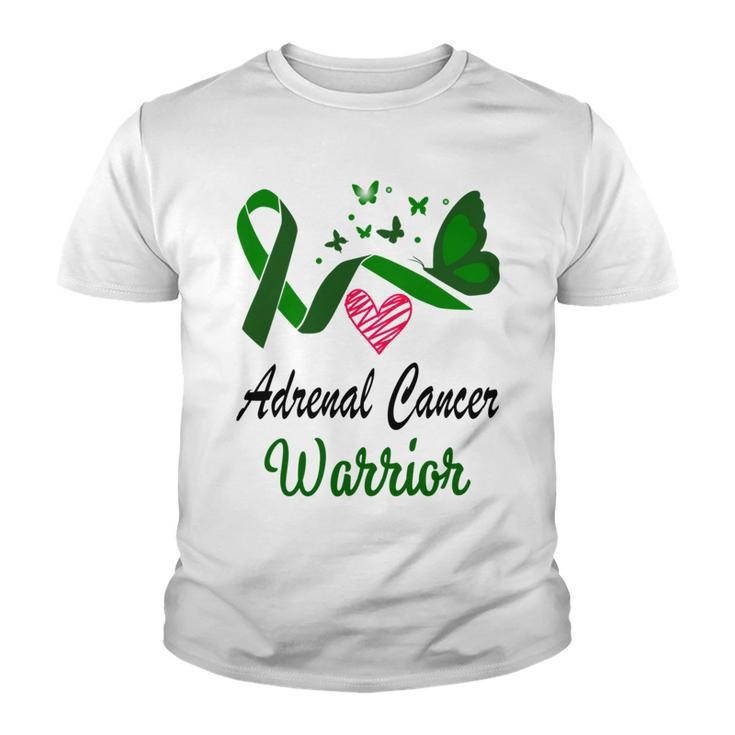 Adrenal Cancer Warrior Butterfly  Green Ribbon  Adrenal Cancer  Adrenal Cancer Awareness Youth T-shirt