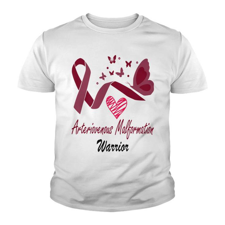 Arteriovenous Malformation Warrior Butterfly Funny Unicorn Burgundy Ribbon Arteriovenous Malformation Support Arteriovenous Malformation Awareness Youth T-shirt