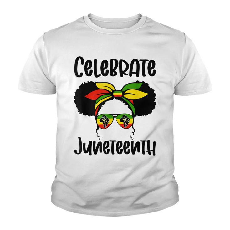 Black Kid African American Messy Bun Celebrate Juneteenth  Youth T-shirt