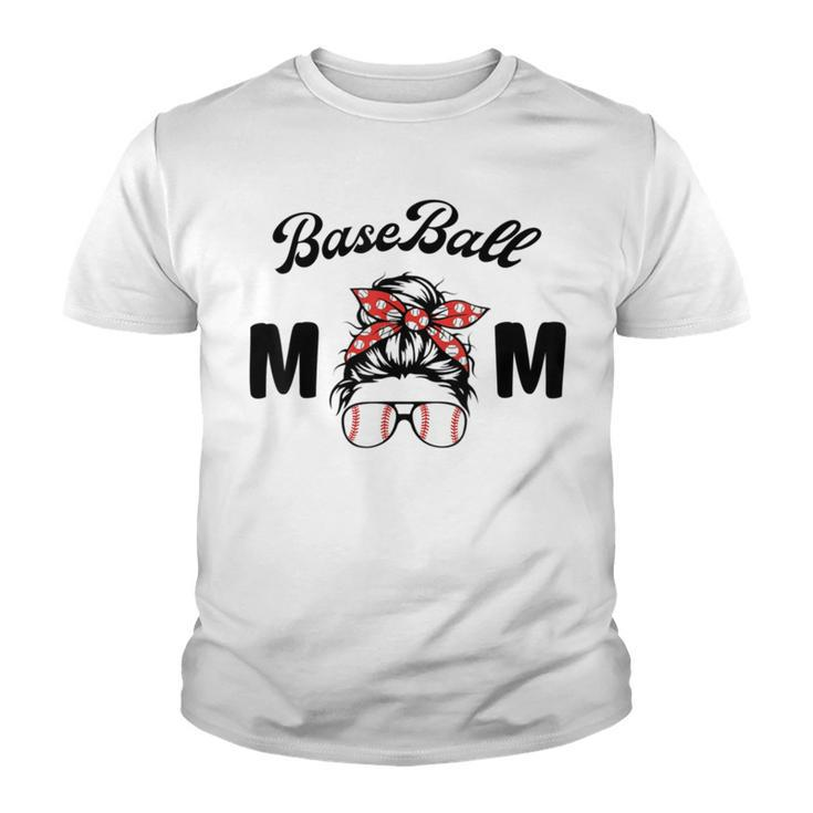Bleached Baseball Mom Messy Bun Player Mom Mothers Day Youth T-shirt