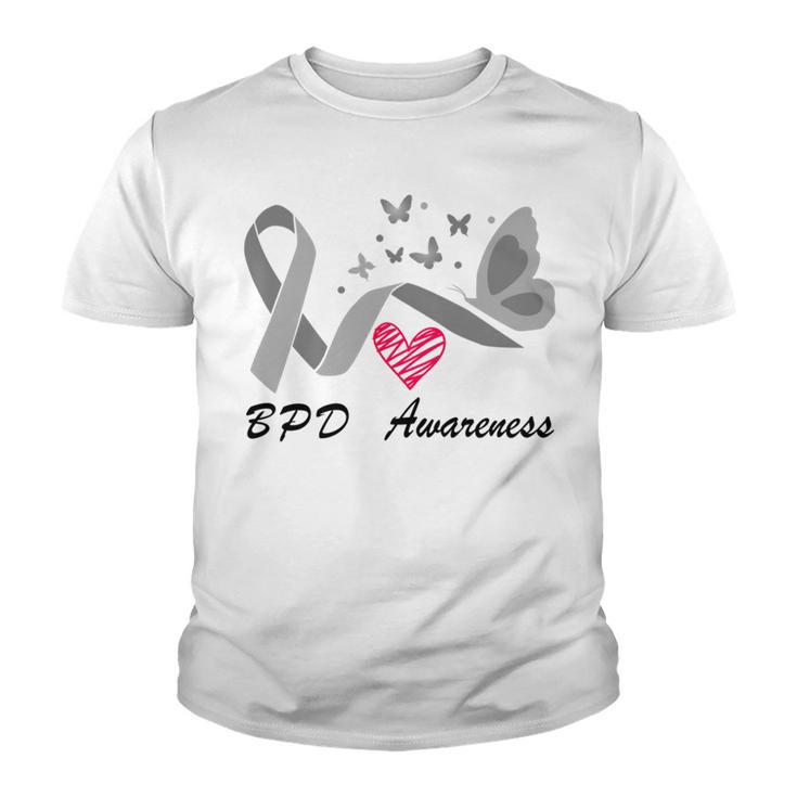 Borderline Personality Disorder Bpd Awareness Butterfly Grey Ribbon Borderline Personality Disorder Bpd Awareness Youth T-shirt