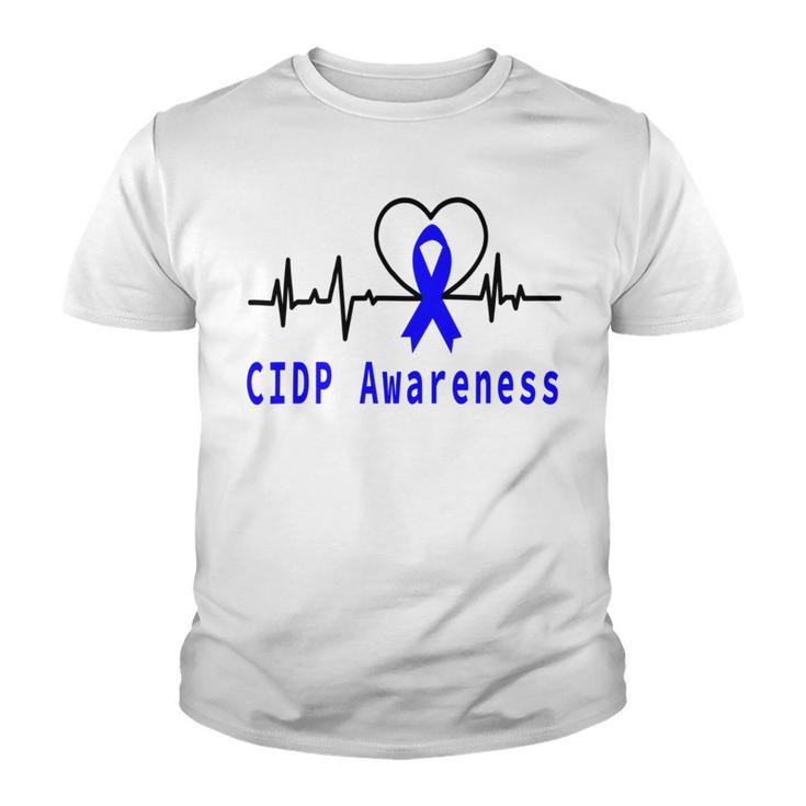 Chronic Inflammatory Demyelinating Polyneuropathy Cidp Awareness Heartbeat  Blue Ribbon  Cidp Support  Cidp Awareness Youth T-shirt