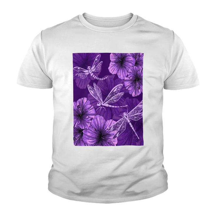 Dragonfly With Hibiscus Youth T-shirt