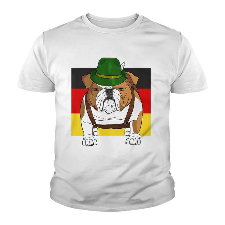English Bulldog Oktoberfest Lederhosen Alpine Hat Prost Youth T-shirt