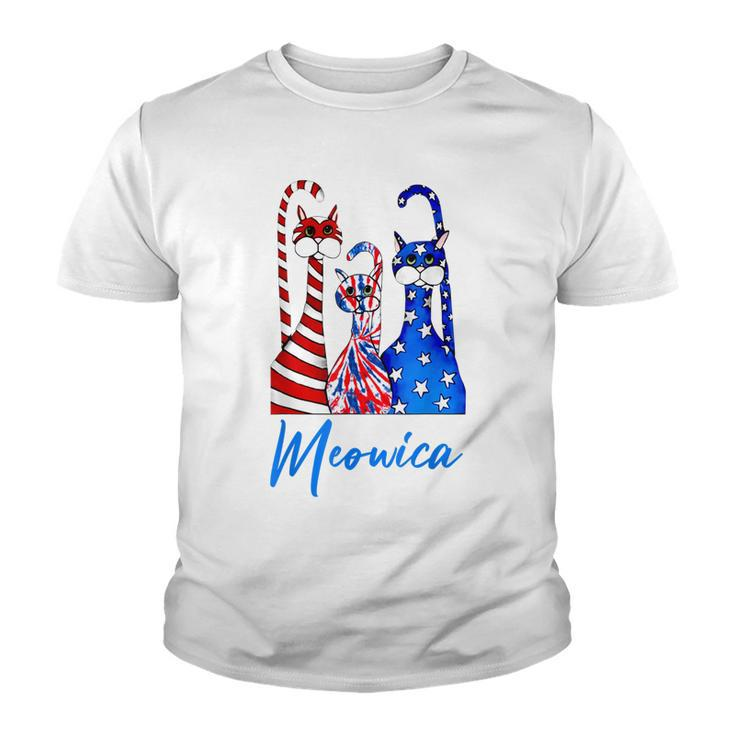 Funny Tie Dye Meowica 4Th Of July Cat Lovers Patriotic  Youth T-shirt