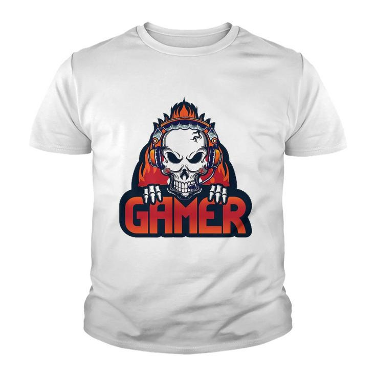 Gaming Headset Design With Skull Youth T-shirt