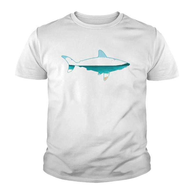 Great White Shark Print With Landscape - Shark Lover Youth T-shirt