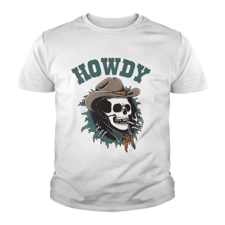 Howdy Cowboy Skull Western Rodeo Vintage Country Southern Youth T-shirt