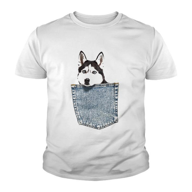 Husky In My Pocket Peeking Husky Funny Tee  Dog Animal Youth T-shirt