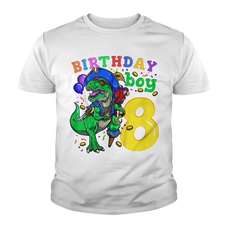 Kids 8Th Birthday Pirate Dinosaur Birthday Boy 8 Years Old  Youth T-shirt
