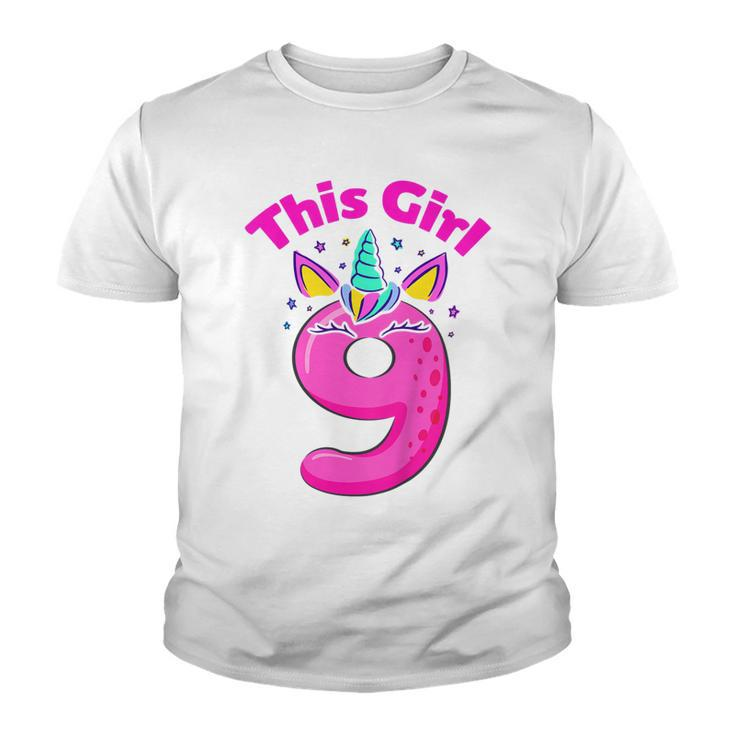 Kids Its My 9Th Birthday Happy 9 Years Old Unicorn Girls Party  Youth T-shirt