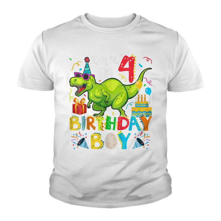 Kids Rawr Im 4Th Birthday Boy Dinosaur T-Rex 4 Years Old  Youth T-shirt