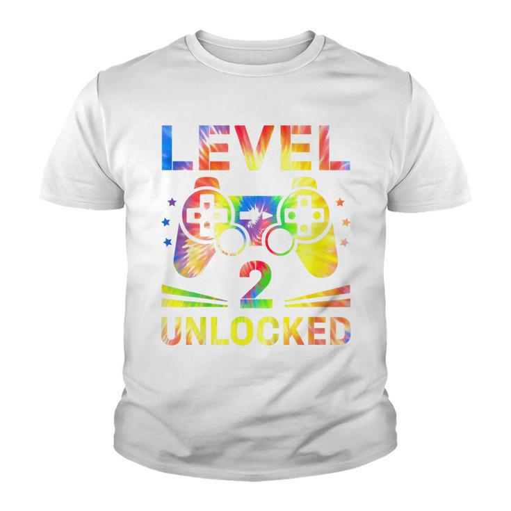 Kids Tie Dye Level 2 Unlocked Gamer 2 Year Old 2Nd Birthday  Youth T-shirt
