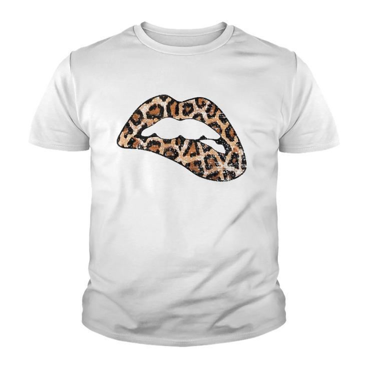 Leopard Print Lips Biting Lip Trendy Lips Animal Print  Youth T-shirt