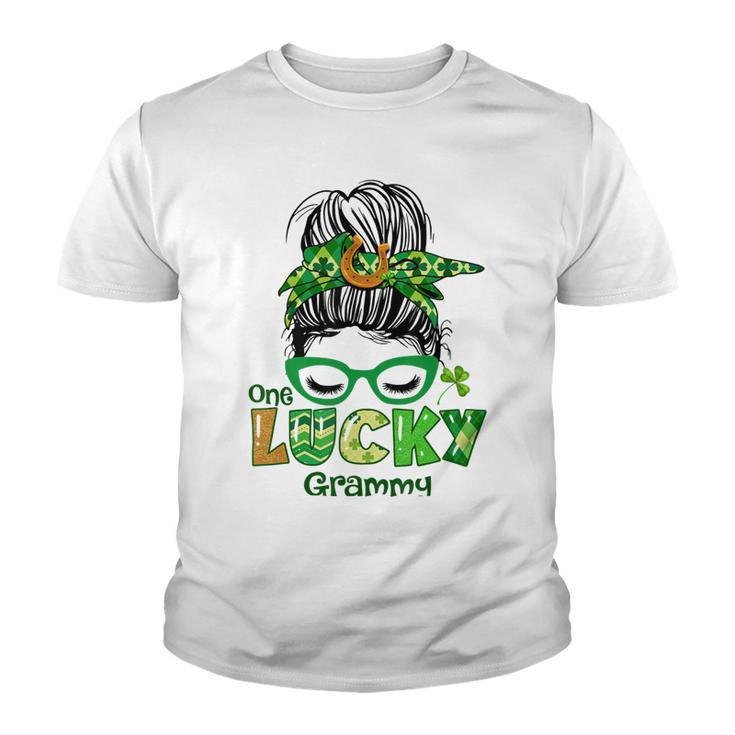 One Lucky Grammy Messy Bun Leopard St Patricks Day Youth T-shirt