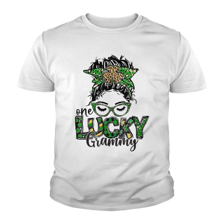 One Lucky Grammy St Patricks Day Messy Bun Leopard Youth T-shirt