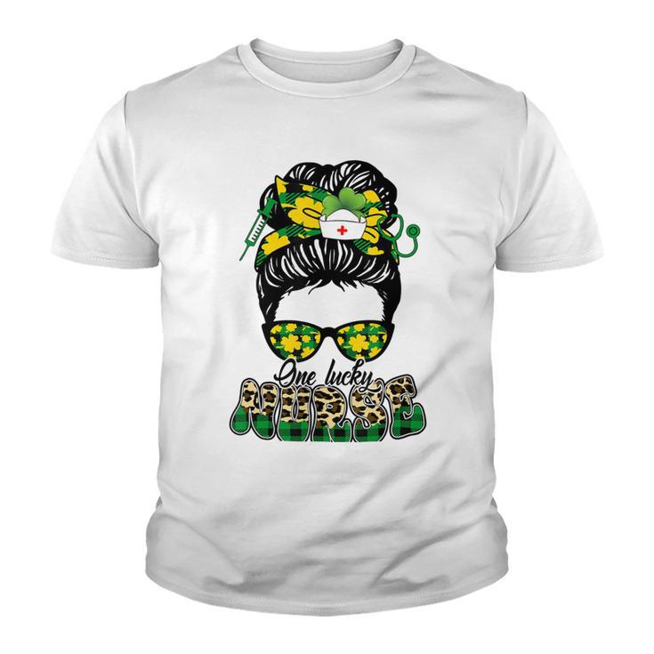 One Lucky Nurse Irish Leopard Messy Bun St Patricks Day Youth T-shirt