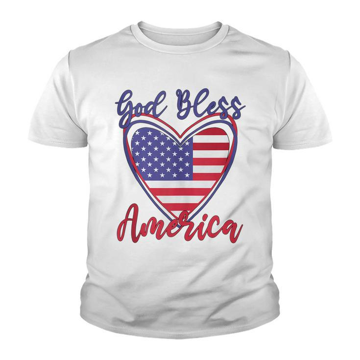 Patriotic 4Th Of July Heart For Women Cute God Bless America  Youth T-shirt