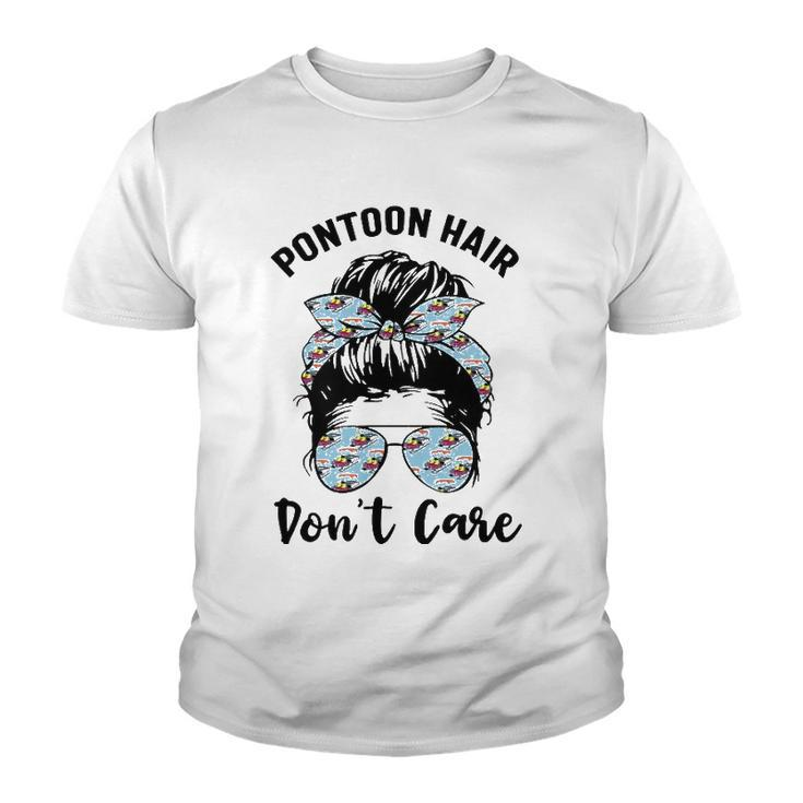 Pontoon Captain Boating Pontoon Hair Dont Care Messy Bun Youth T-shirt
