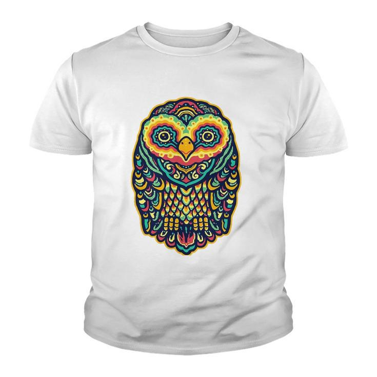 Psychedelic Owl Art Trippy Colors Colorful Rave Party Bird Youth T-shirt