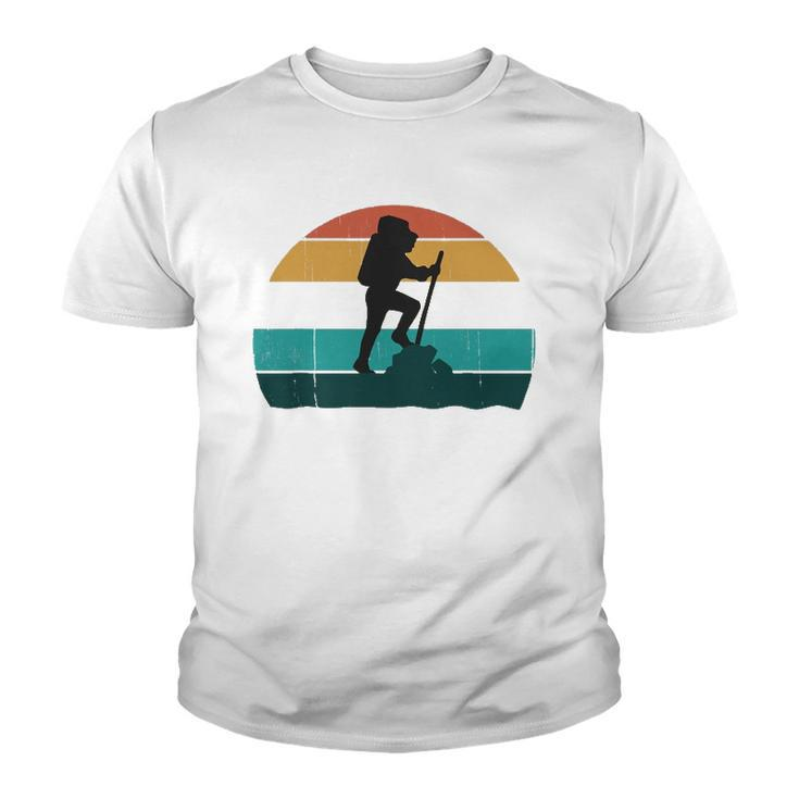 Retro Hiker Vintage Sunset Hiking Explorer Climber Gift Youth T-shirt