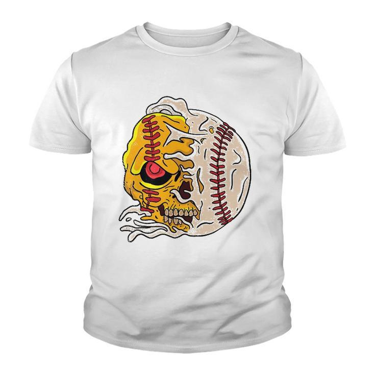 Skull Baseball Cool Skeleton Sports Player Pitcher Catcher Youth T-shirt