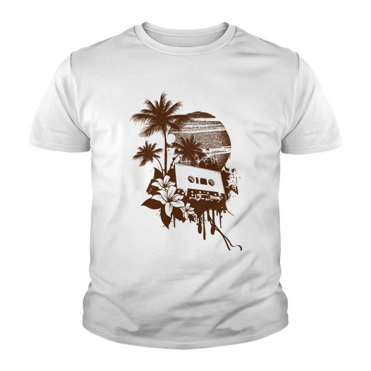 Summer Party Brown Palm Trees Flower Cassette Youth T-shirt