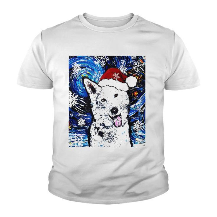 White German Shepherd Santa Starry Night Dog Christmas Youth T-shirt