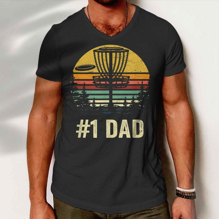 1 Dad Disc Golf Gift Number One Father Frisbee Golfing Disk Men V-Neck Tshirt