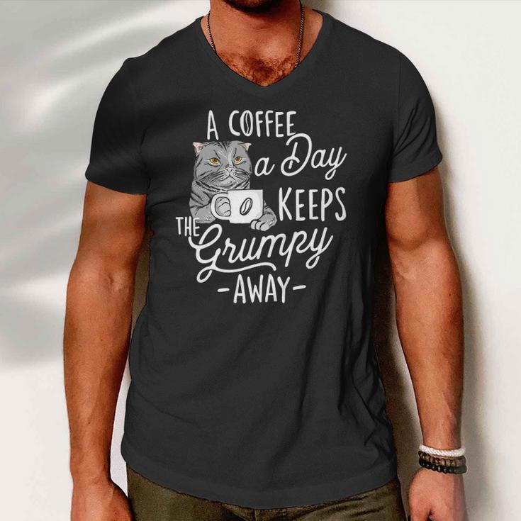 A Coffee A Day Keeps The Grumpy Away - Coffee Lover Caffeine Men V-Neck Tshirt