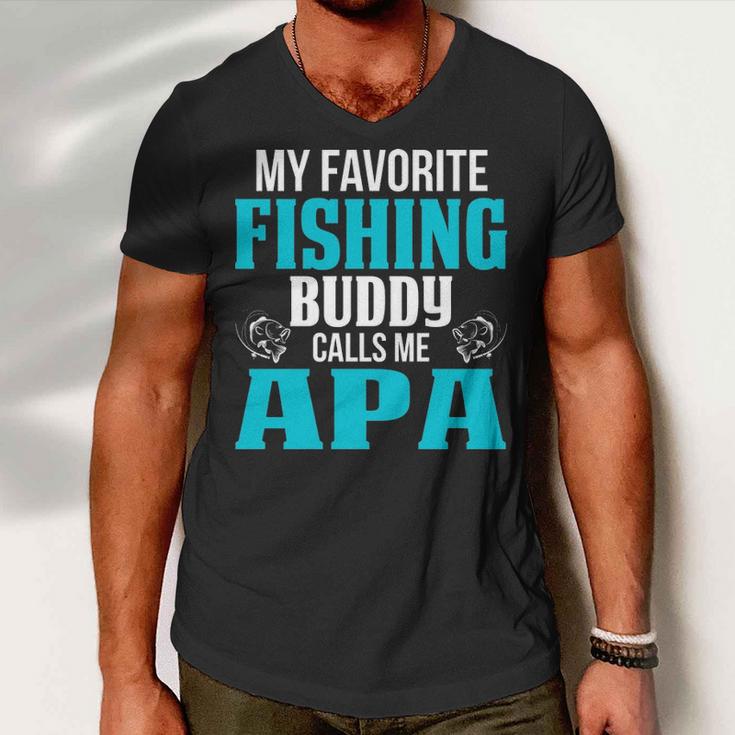 Apa Grandpa Fishing Gift My Favorite Fishing Buddy Calls Me Apa Men V-Neck  Tshirt