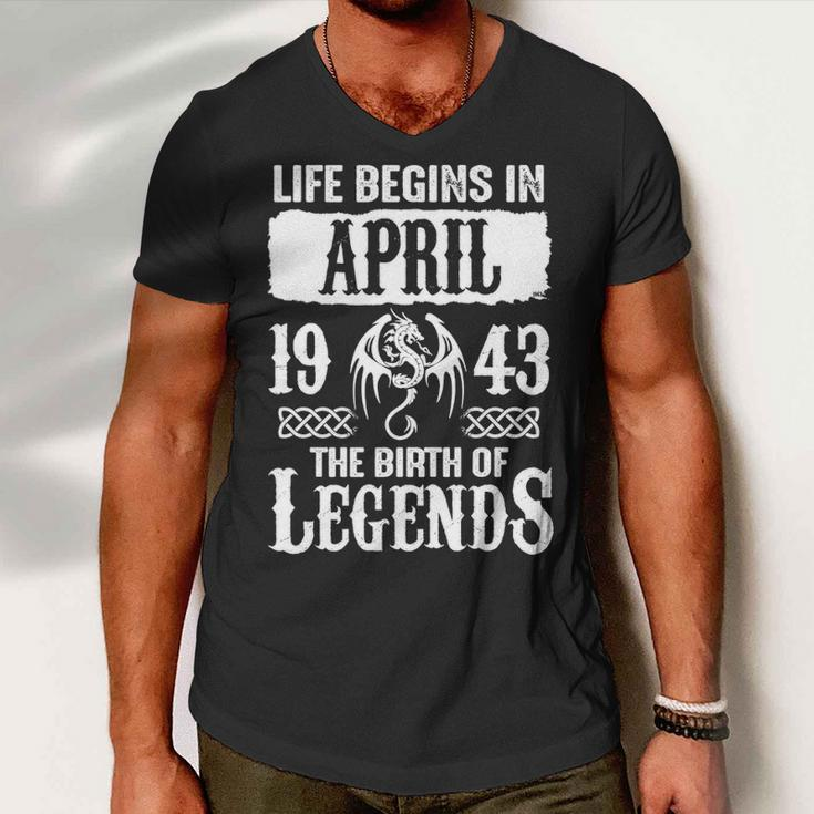 April 1943 Birthday Life Begins In April 1943 Men V-Neck Tshirt