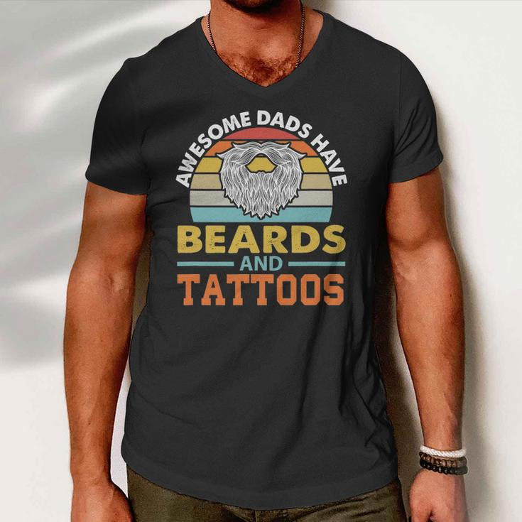 Awesome Dads Have Beards And Tattoo Men V-Neck Tshirt