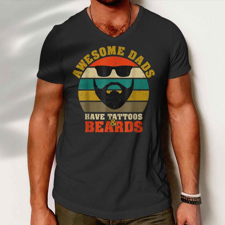 Awesome Dads Have Tattoos And Beards Vintage Fathers Day V3 Men V-Neck Tshirt