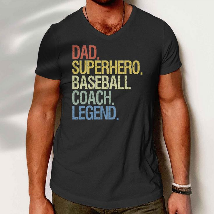 Baseball Coach Dad Superhero Legend Men V-Neck Tshirt