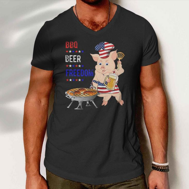 Bbq Beer Freedom Pig American Flag Men V-Neck Tshirt