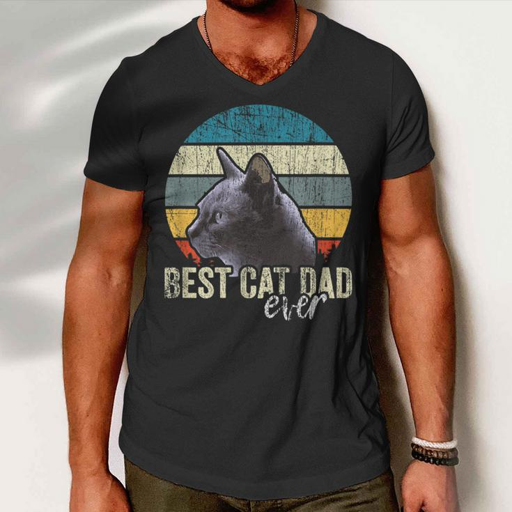 Best Cat Dad Ever Vintage Cat Daddy Father Men V-Neck Tshirt