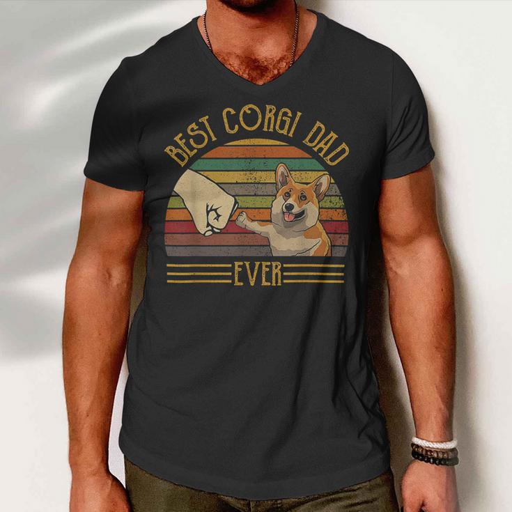 Best Corgi Dad Ever Retro Vintage Sunset Men V-Neck Tshirt