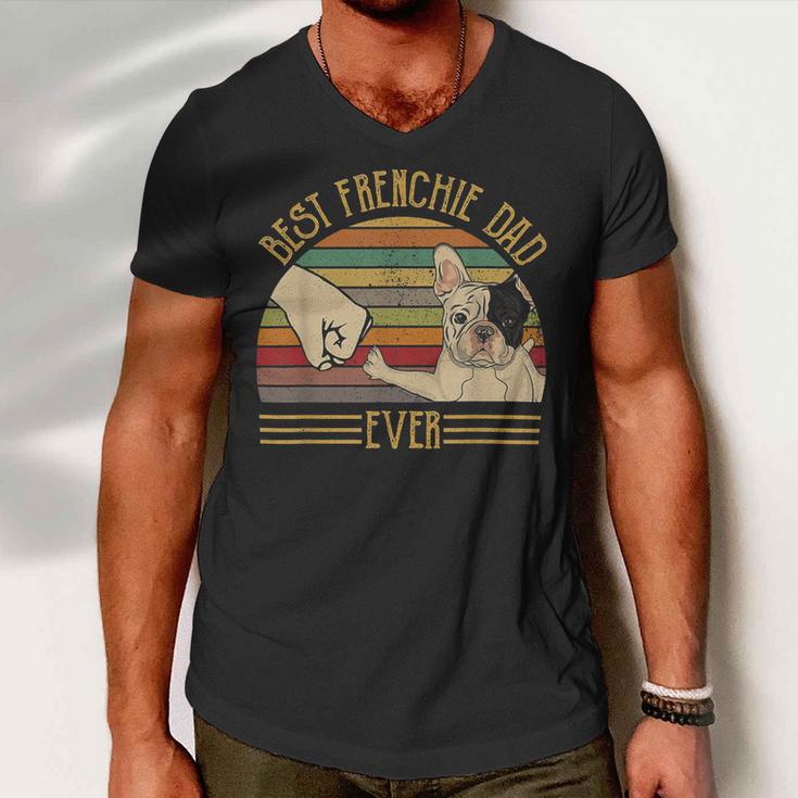 Best Frenchie Dad Ever Retro Vintage Sunset Men V-Neck Tshirt