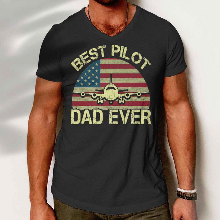 Best Pilot Dad Ever Fathers Day American Flag 4Th Of July Men V-Neck Tshirt