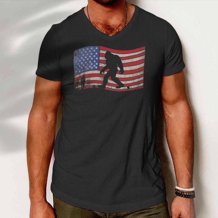 Bigfoot American Flag Sasquatch 4Th July Gift Men V-Neck Tshirt