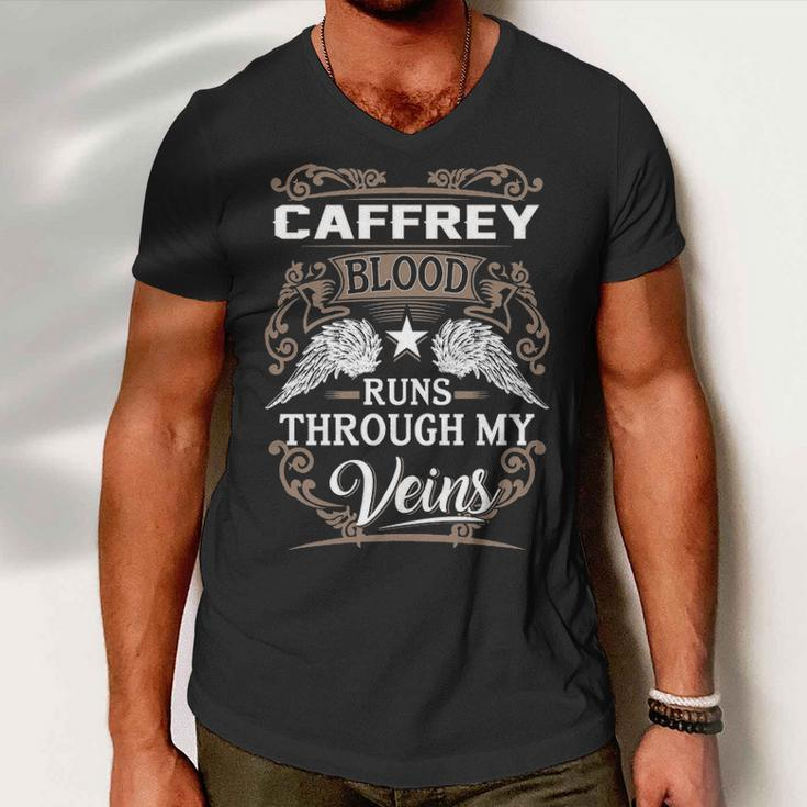 Caffrey Name Gift Caffrey Blood Runs Through My Veins Men V-Neck Tshirt