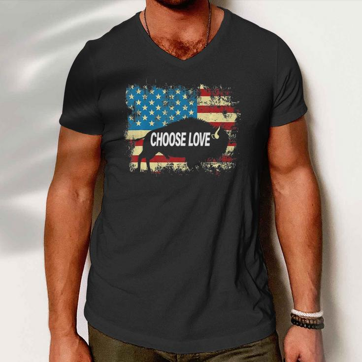 Choose Love Bills Vintage American Flag Men V-Neck Tshirt