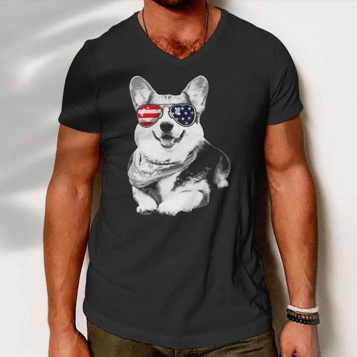 Corgi American Flag Sunglasses4th Of July Corgi Gift Men V-Neck Tshirt