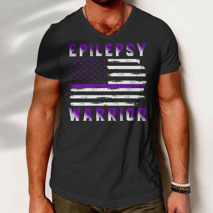 Epilepsy Warrior Usa Flag United States Flag Epilepsy Epilepsy Awareness Men V-Neck Tshirt