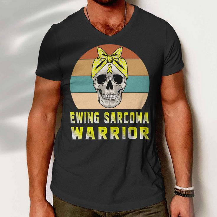 Ewings Sarcoma Warrior Skull Women Vintage Yellow Ribbon Ewings Sarcoma Ewings Sarcoma Awareness Men V-Neck Tshirt